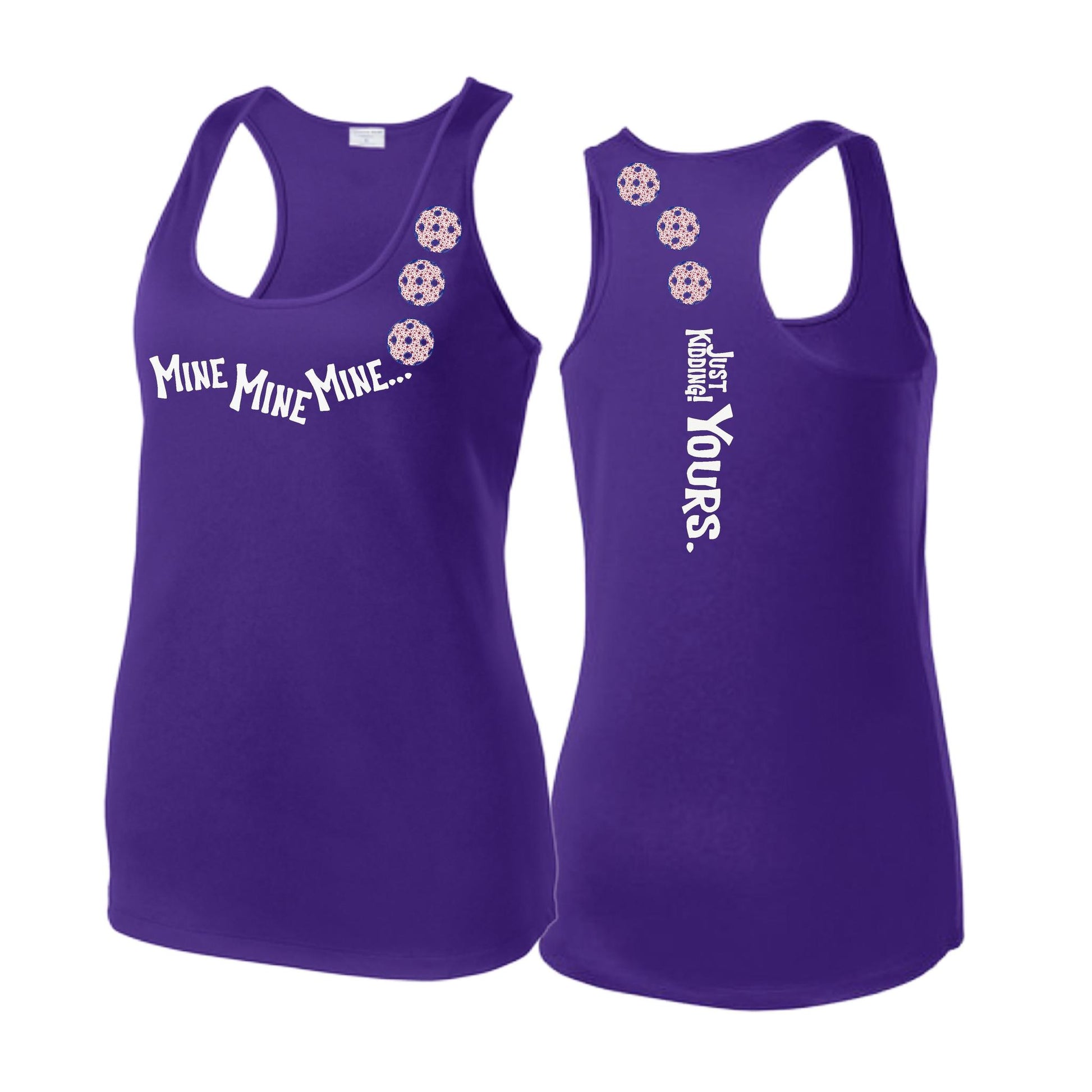 Mine JK Yours (Pickleballs With Stars) | Women's Racerback Pickleball Tank | 100% Polyester