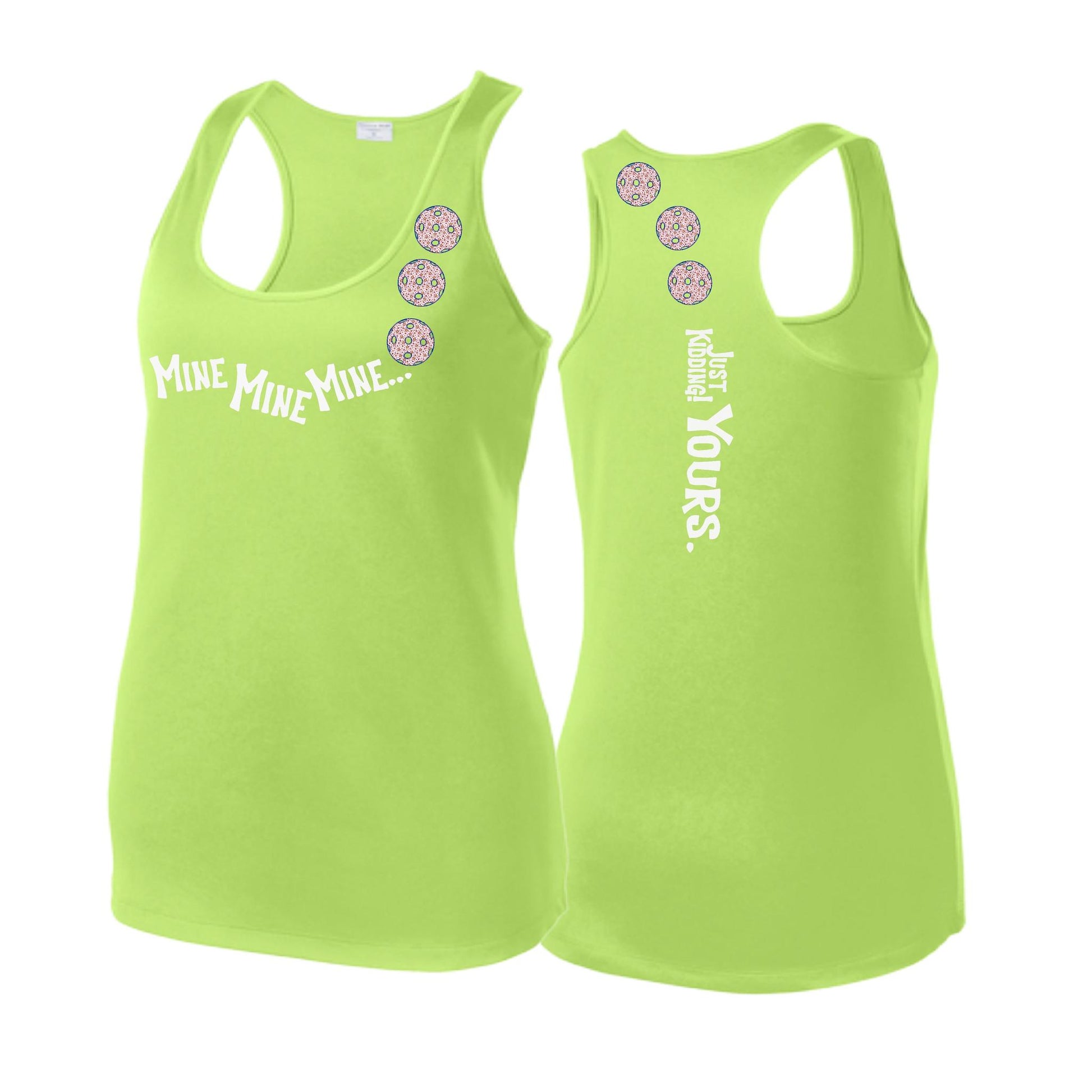 Mine JK Yours (Pickleballs With Stars) | Women's Racerback Pickleball Tank | 100% Polyester