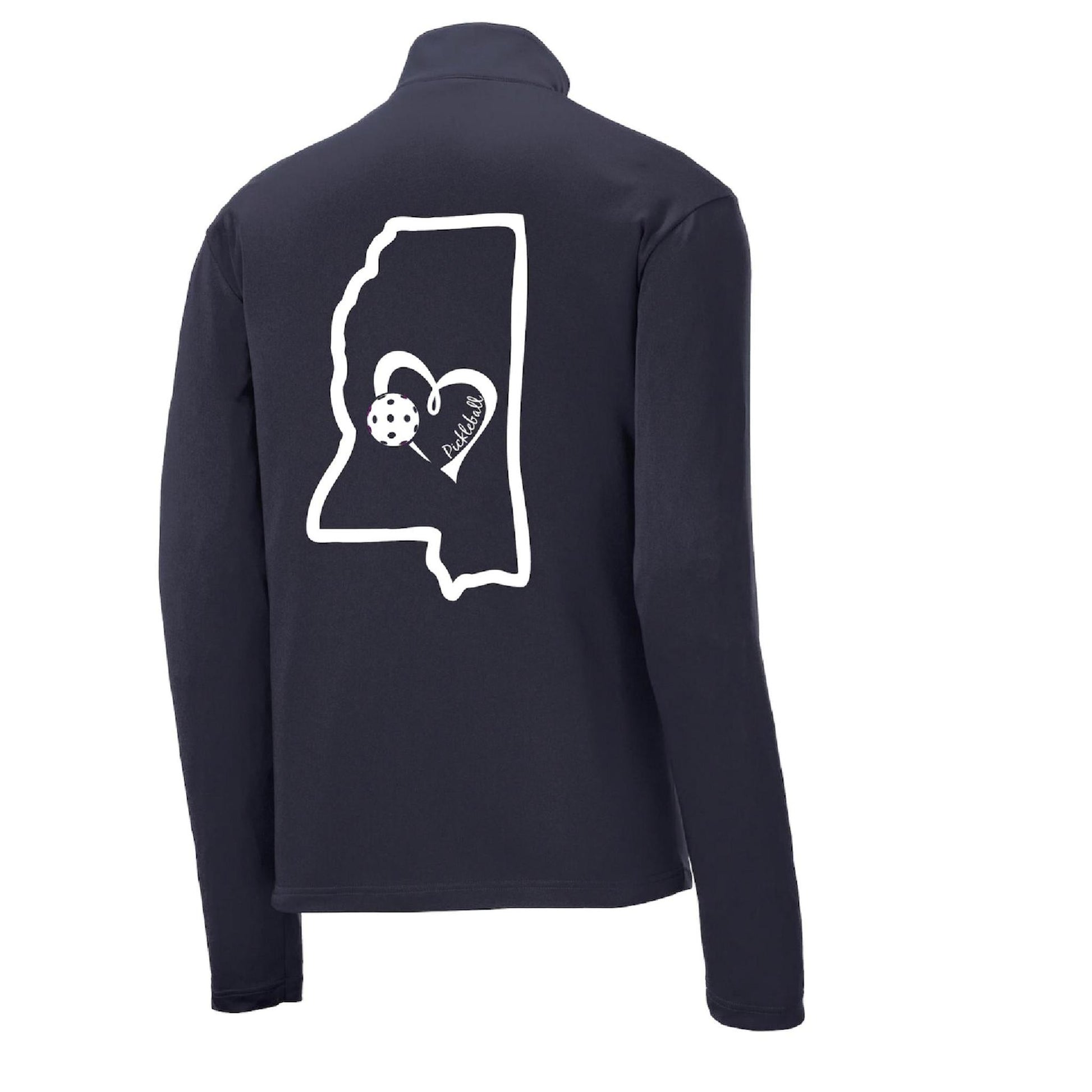 Mississippi State With Pickleball Love | Men's 1/4 Zip Long Sleeve Pullover Athletic Performance Shirt | 100% Polyester