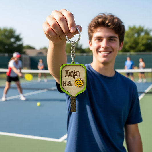 Set of 10 Morgan Custom Pickleball Paddle Keychain, Personalized Balsa Wood Keychain, Pickleball Player Gift, Pickleball Team Gift, Paddle Bag Charm