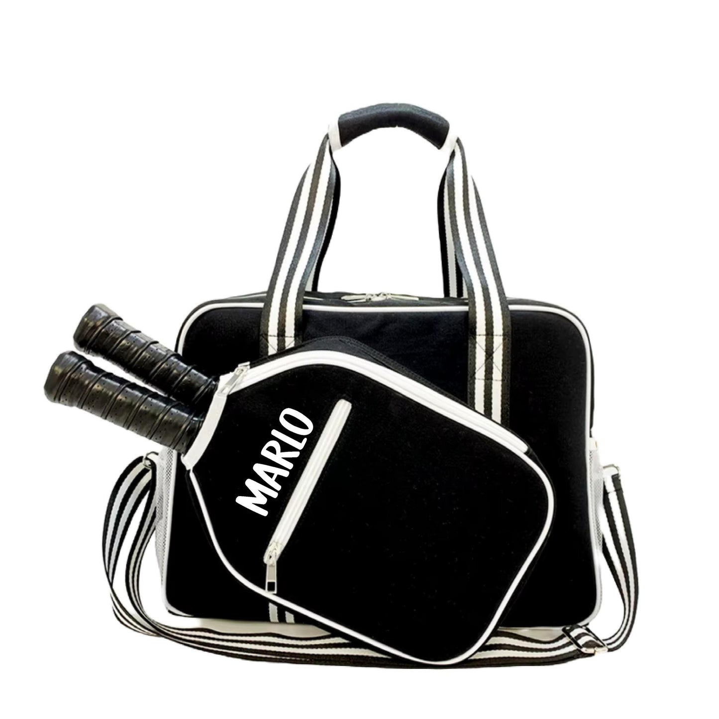 "Nightshade" Black with White Trim Pickleball Bag (Free Personalization) | Pickleball Sports Bag | Medium Size Court Bag