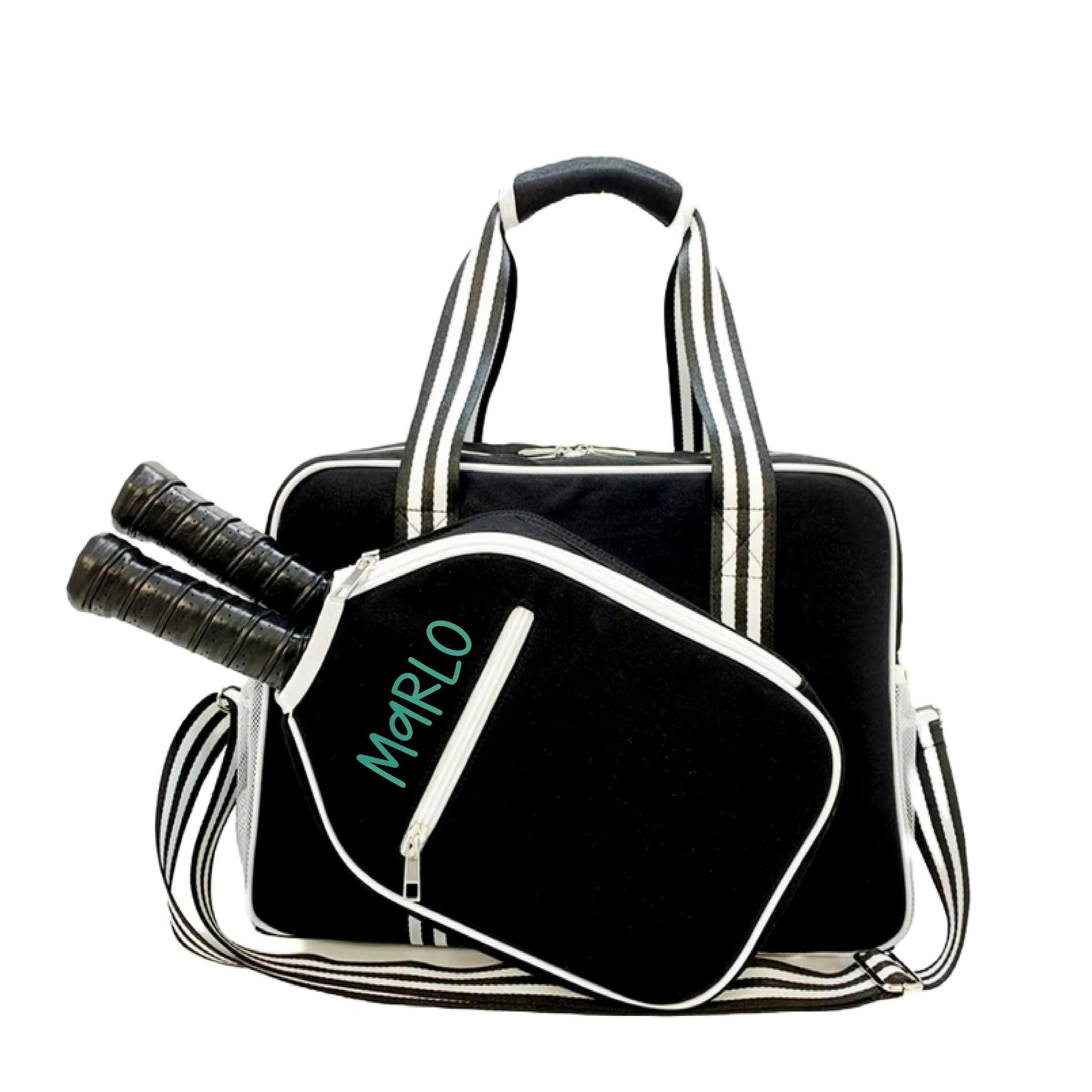 "Nightshade" Black with White Trim Pickleball Bag (Free Personalization) | Pickleball Sports Bag | Medium Size Court Bag