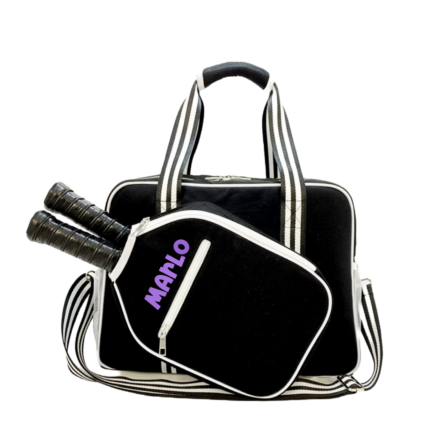 "Nightshade" Black with White Trim Pickleball Bag (Free Customization) | Pickleball Sports Bag | Medium Size Court Bag