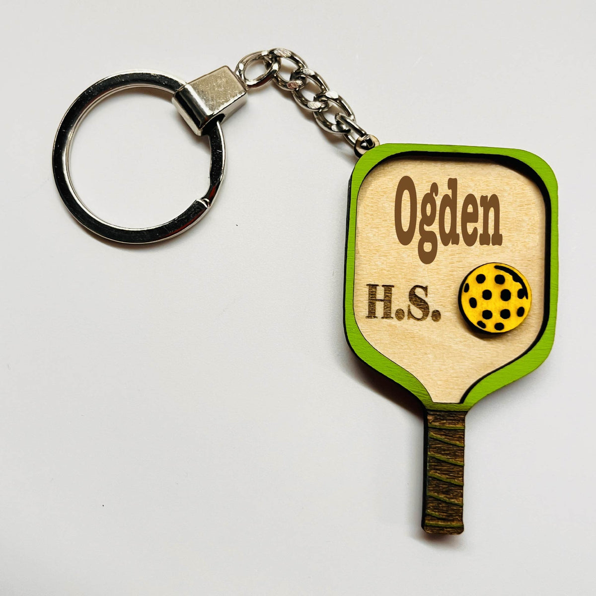 Set of 10 Ogden Custom Pickleball Paddle Keychain, Personalized Balsa Wood Keychain, Pickleball Player Gift