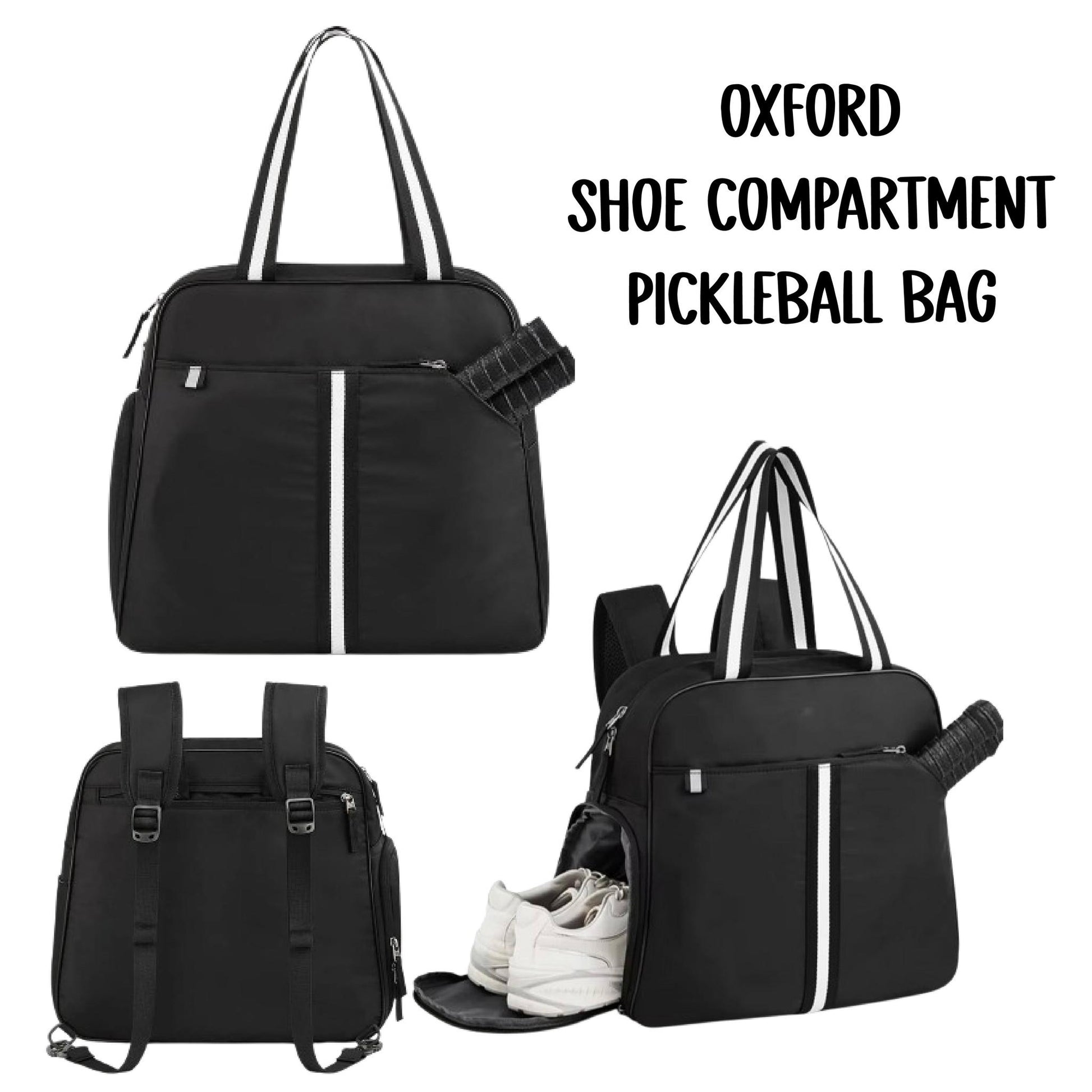 "Oxford" Black Pickleball Bag (Free Customization) | Pickleball Sports Bag | Medium Size Court Bag