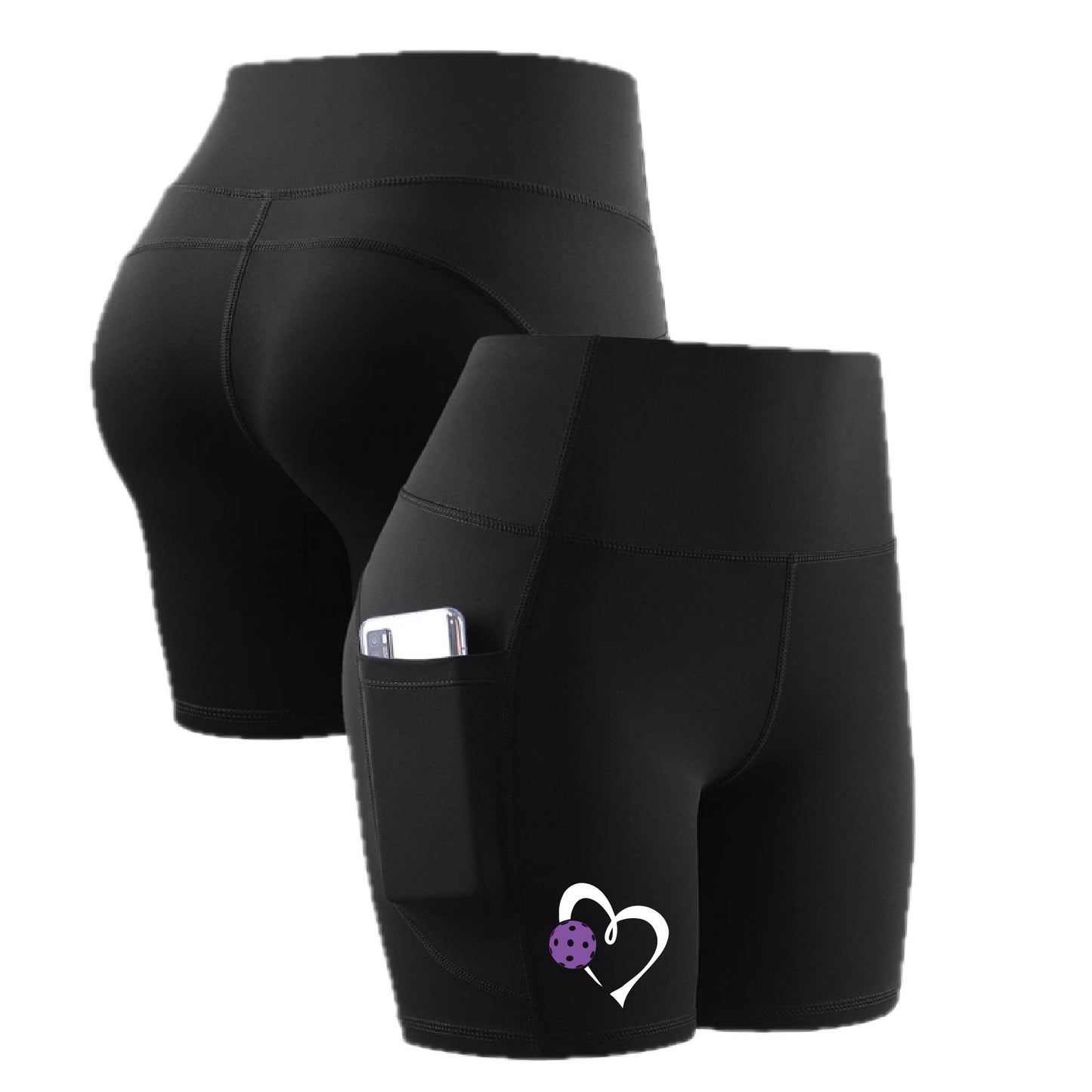 Love Pickleball (Purple) | Women's Athletic Compression Shorts | 85/15 Polyester/Spandex