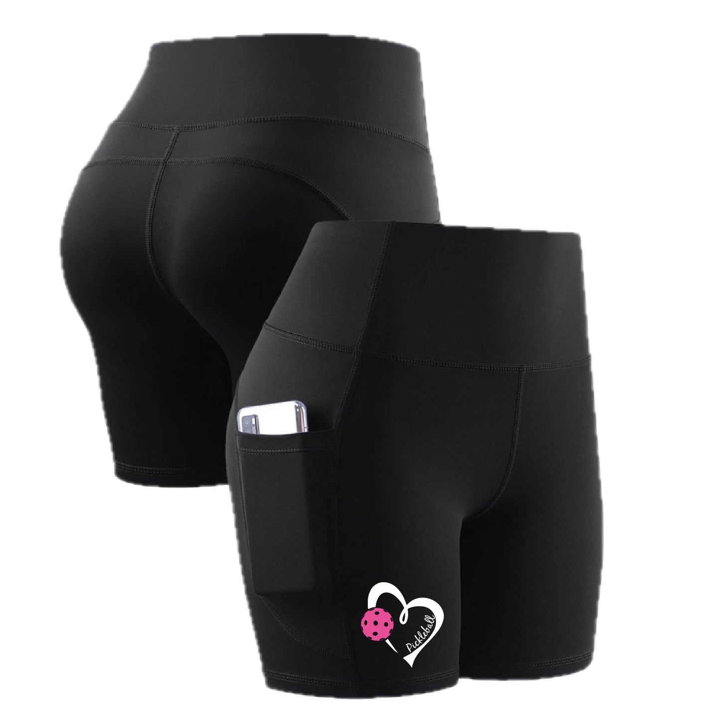 Pickleball Love (Pink) | Women's Athletic Compression Shorts | 85/15 Polyester/Spandex