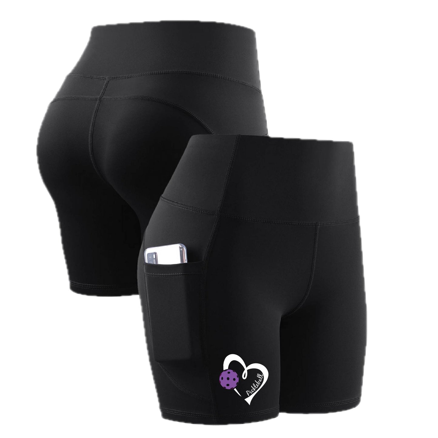Pickleball Love (Purple) | Women's Athletic Compression Shorts | 85/15 Polyester/Spandex