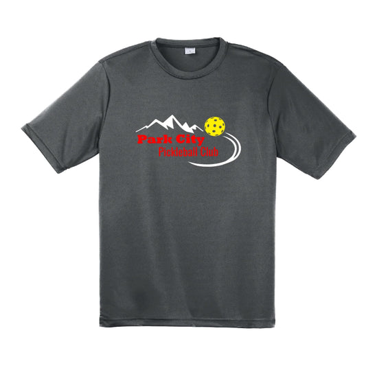 Park City Pickleball Club (Red Words) Customizable | Men's Short Sleeve Atheletic Shirt | 100% Polyester
