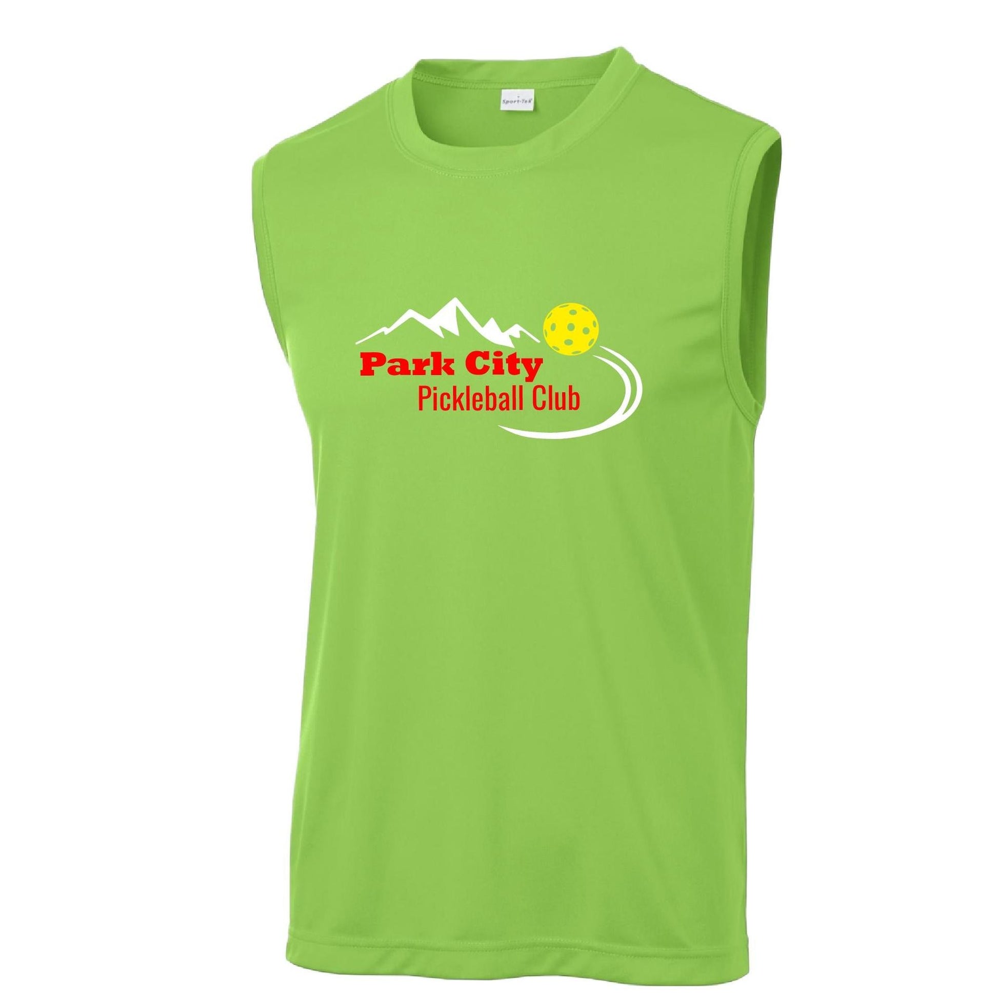 Park City Pickleball Club (Red Words) Customizable | Men's Sleeveess Atheletic Performance T-Shirt | 100% Polyester