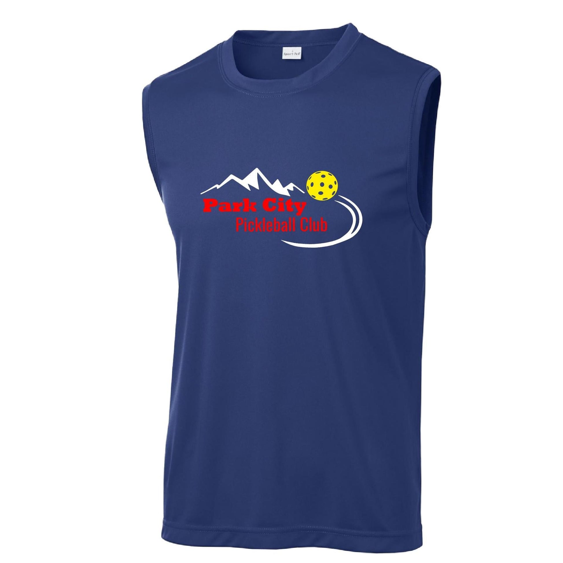 Park City Pickleball Club (Red Words) Customizable | Men's Sleeveess Atheletic Performance T-Shirt | 100% Polyester