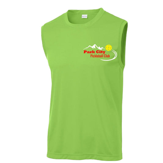 Park City Pickleball Club (Red Words) Customizable | Men's Sleeveess Atheletic Performance T-Shirt | 100% Polyester