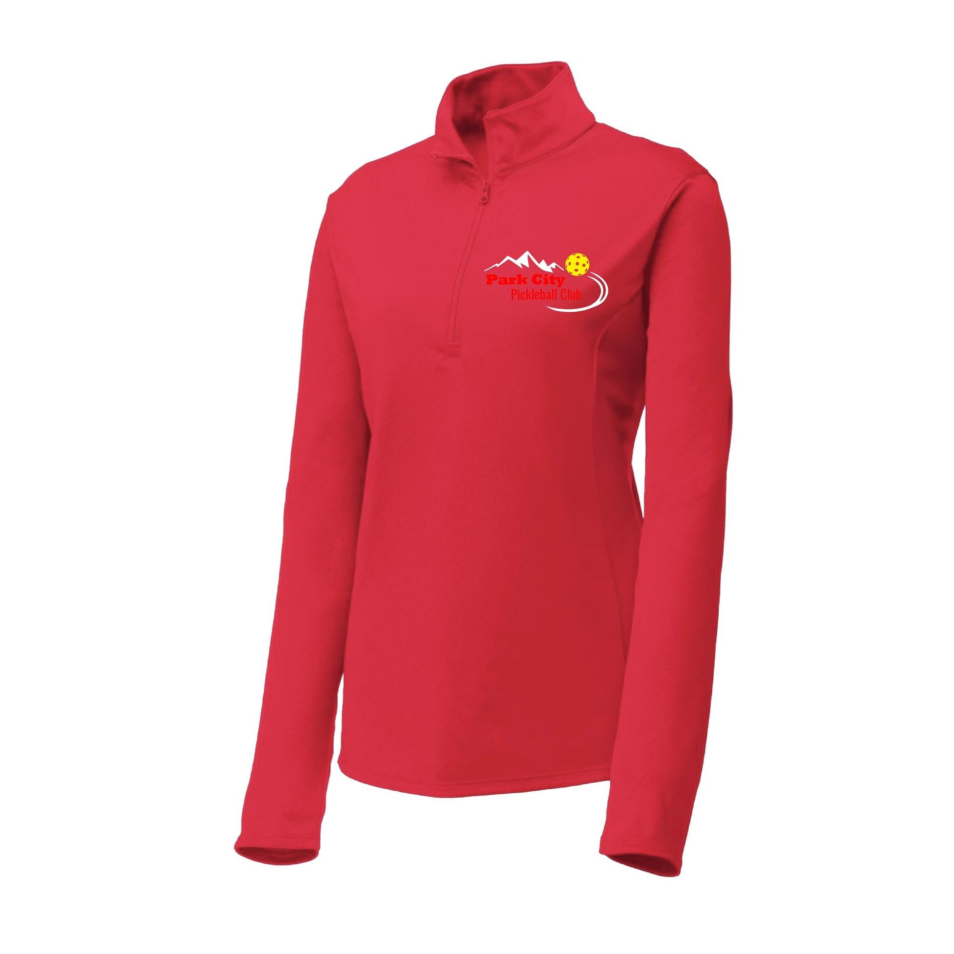 Park City Pickleball Club Red Words (Customizable) | Women's 1/4 Zip Pullover Athletic Performance Shirt | 100% Polyester