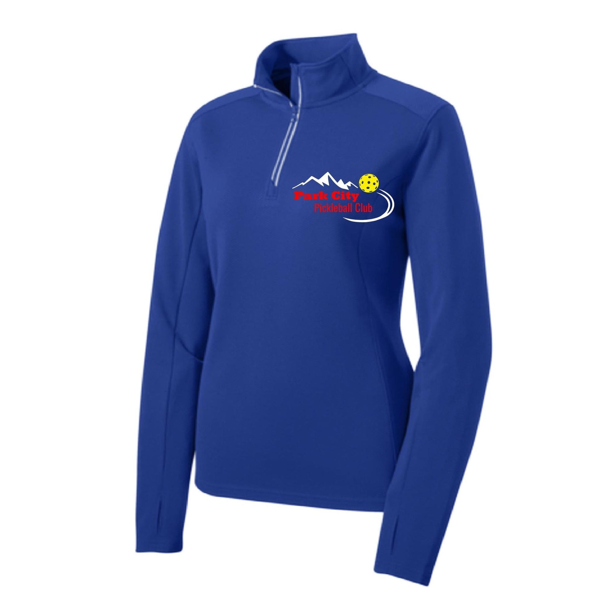 Park City Pickleball Club Red Words (Customizable) | Women's 1/4 Zip Pullover Athletic Performance Shirt | 100% Polyester