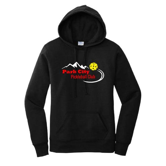 Park City Pickleball Club (Red Words) Customizable | Women’s Fitted Hoodie Pickleball Sweatshirt | 50% Cotton 50% Poly Fleece