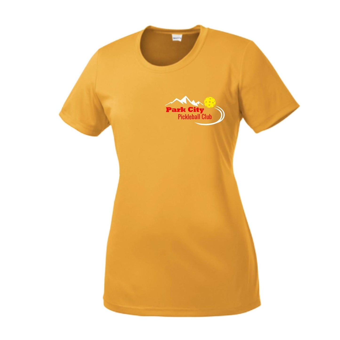 Park City Pickleball Club (Red Words) Customizable | Women’s Short Sleeve Crewneck Pickleball Performance T-Shirts | 100% Polyester