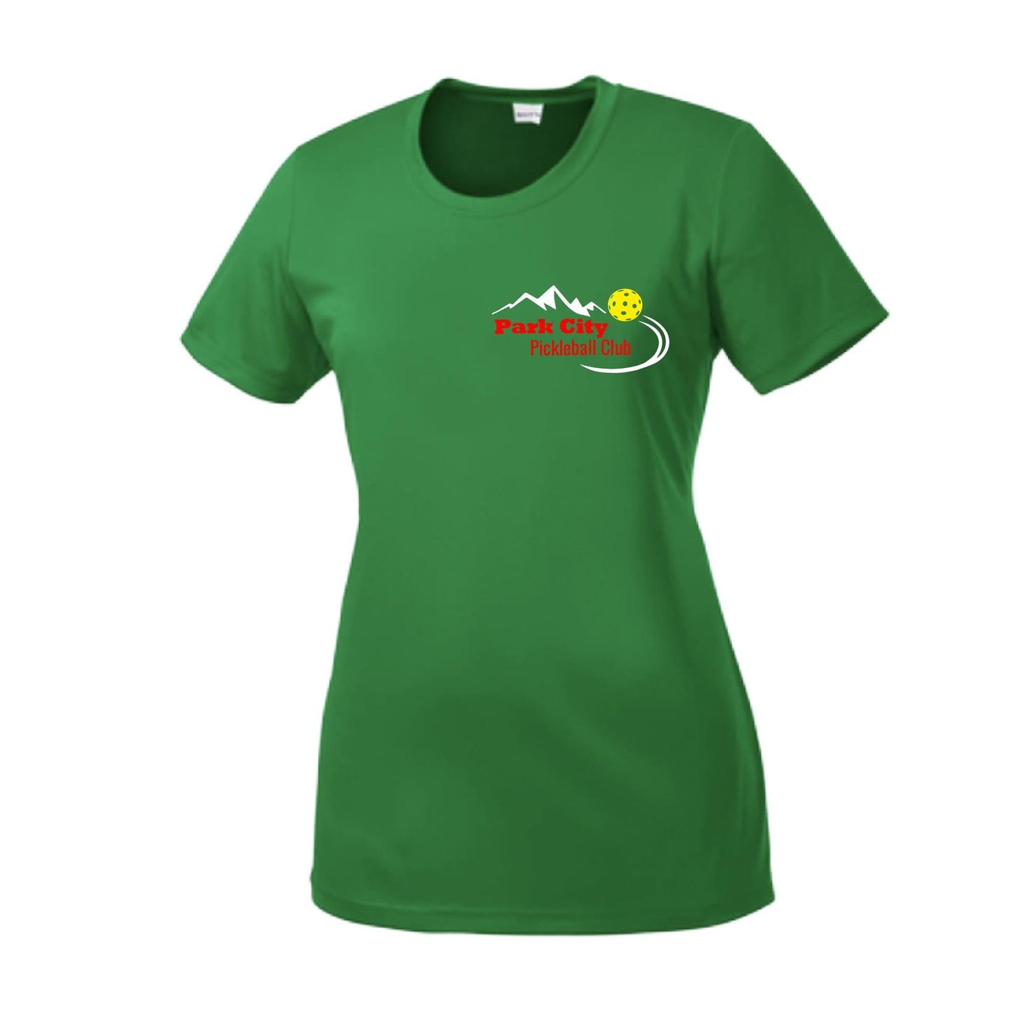 Park City Pickleball Club (Red Words) Customizable | Women’s Short Sleeve Crewneck Pickleball Performance T-Shirts | 100% Polyester