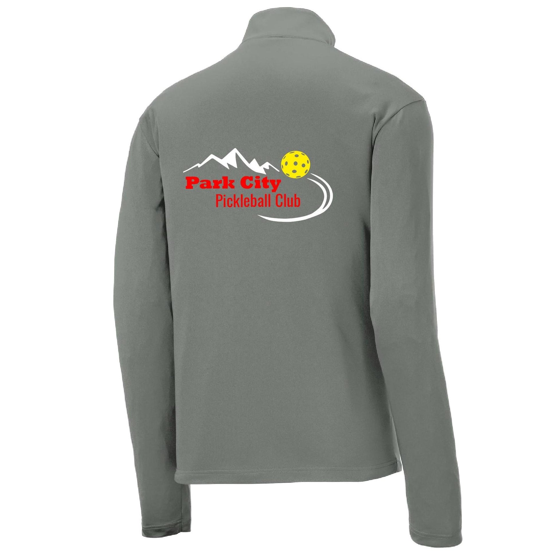 Park City Pickleball Club (Red Words) | Men's 1/4 Zip Long Sleeve Pullover Athletic Performance Shirt | 100% Polyester