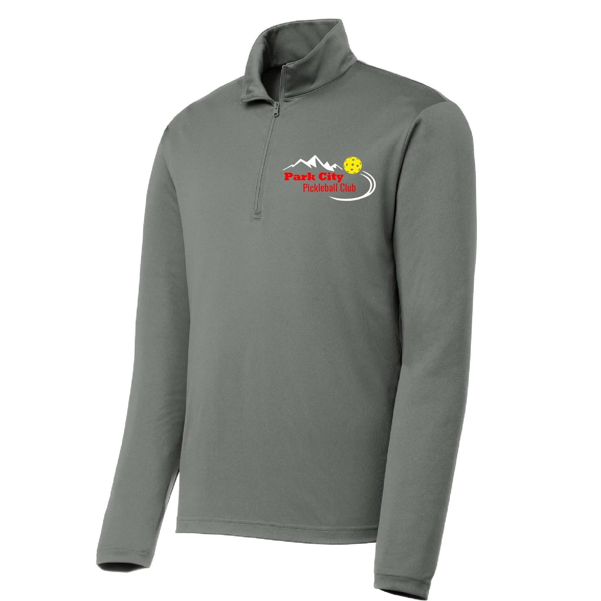 Park City Pickleball Club (Red Words) | Men's 1/4 Zip Long Sleeve Pullover Athletic Performance Shirt | 100% Polyester