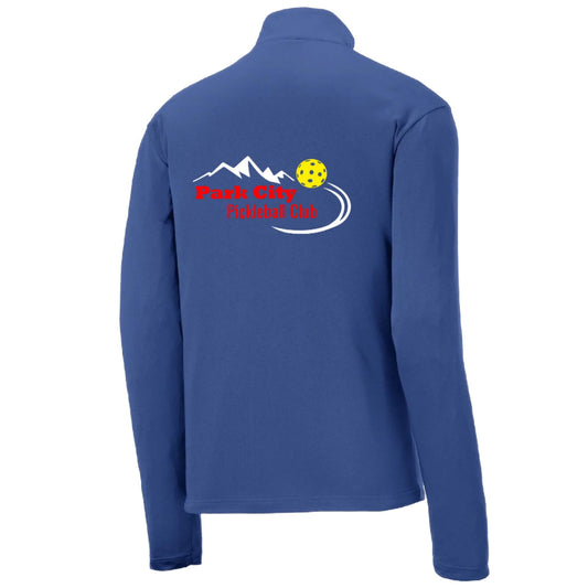 Park City Pickleball Club (Red Words) | Men's 1/4 Zip Long Sleeve Pullover Athletic Shirt | 100% Polyester
