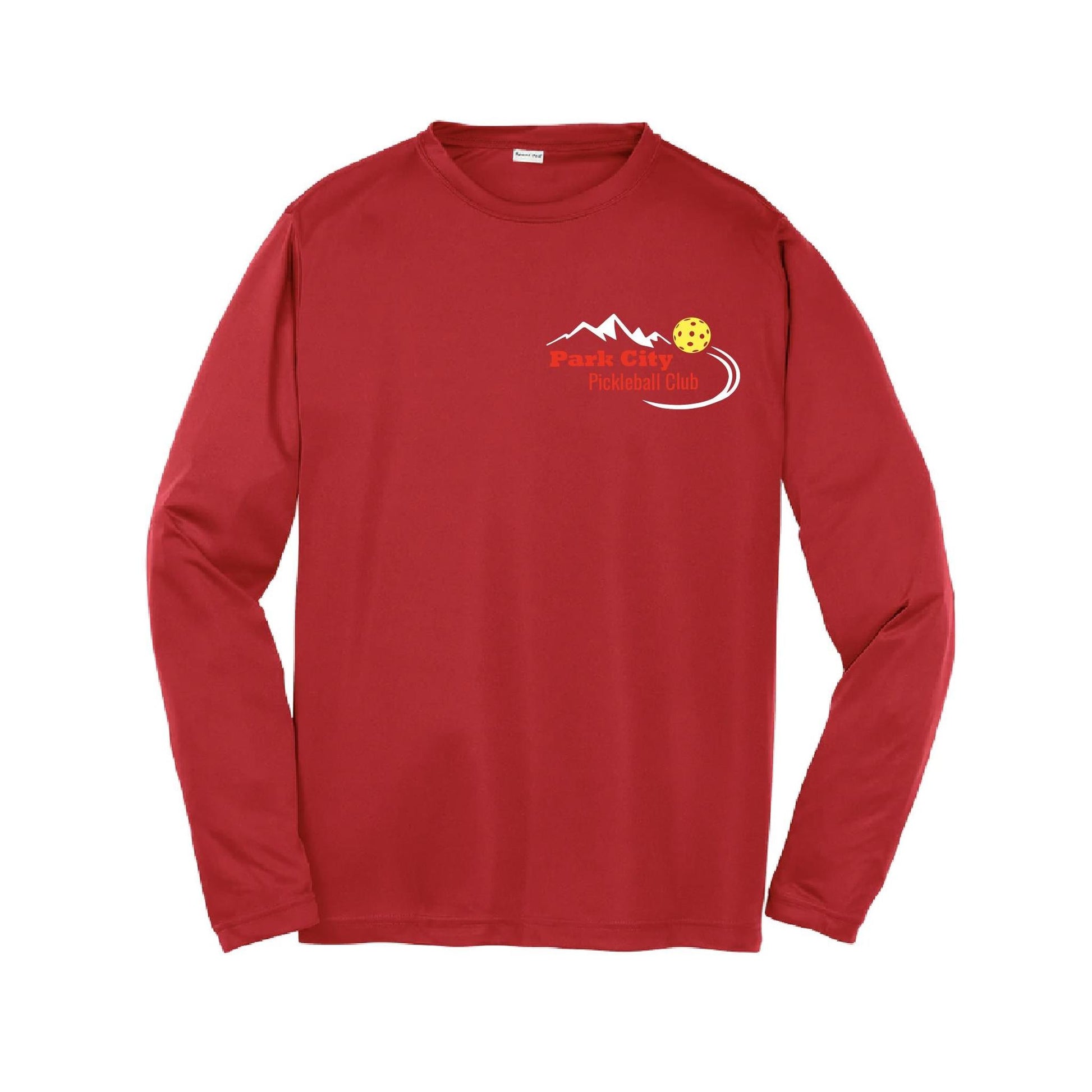 Park City Pickleball Club (Red Words) | Youth Long Sleeve Pickleball Performance T-Shirts | 100% Polyester