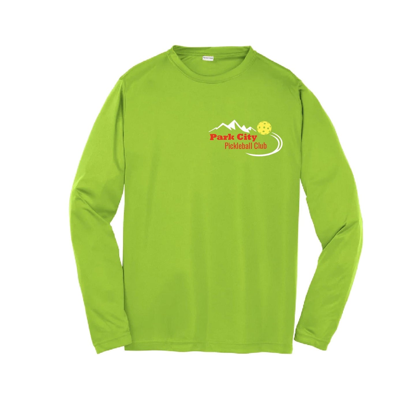 Park City Pickleball Club (Red Words) | Youth Long Sleeve Pickleball Performance T-Shirts | 100% Polyester
