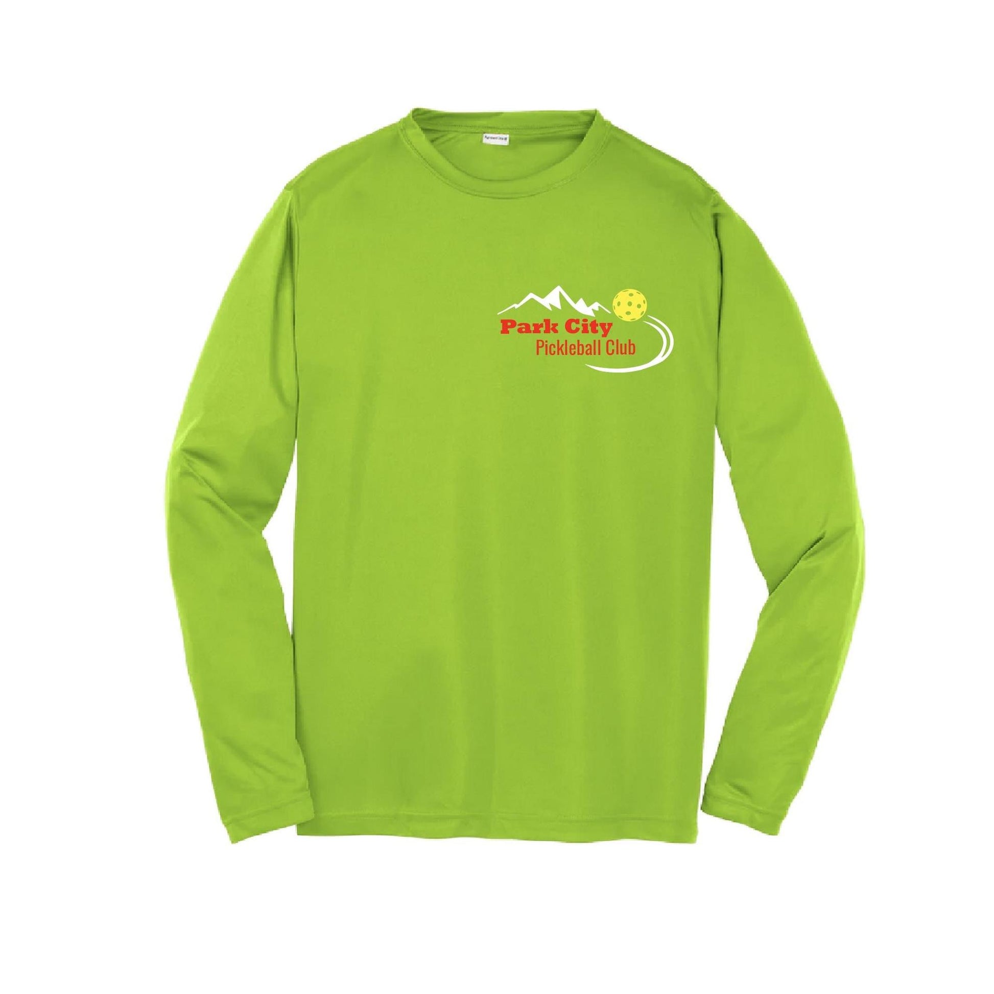 Park City Pickleball Club (Red Words) | Youth Long Sleeve Pickleball Performance T-Shirts | 100% Polyester