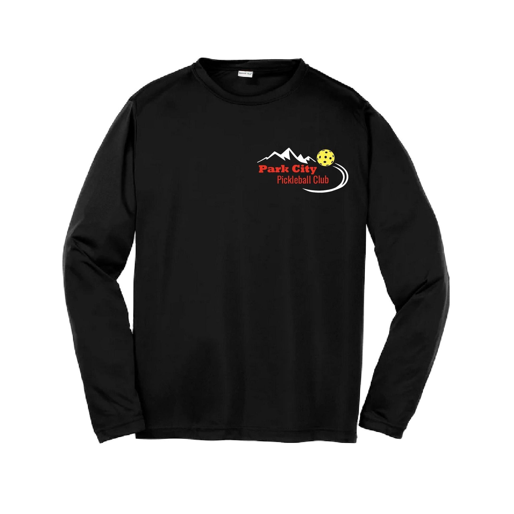 Park City Pickleball Club (Red Words) | Youth Long Sleeve Pickleball Performance T-Shirts | 100% Polyester
