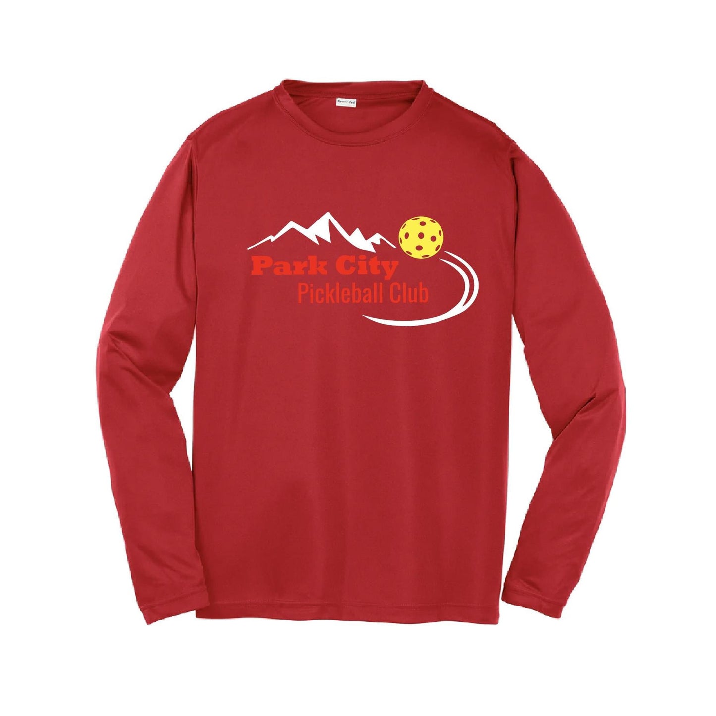 Park City Pickleball Club (Red Words) | Youth Long Sleeve Pickleball Performance T-Shirts | 100% Polyester