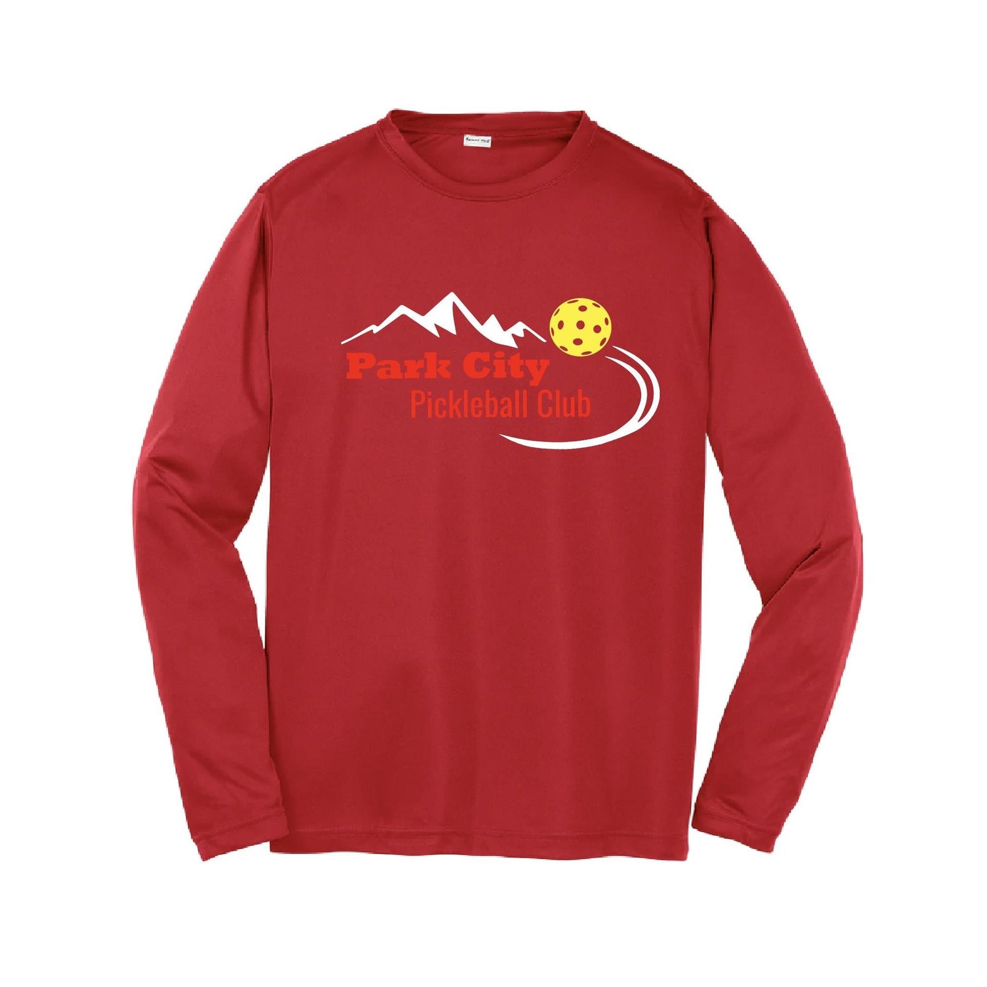 Park City Pickleball Club (Red Words) | Youth Long Sleeve Pickleball Performance T-Shirts | 100% Polyester