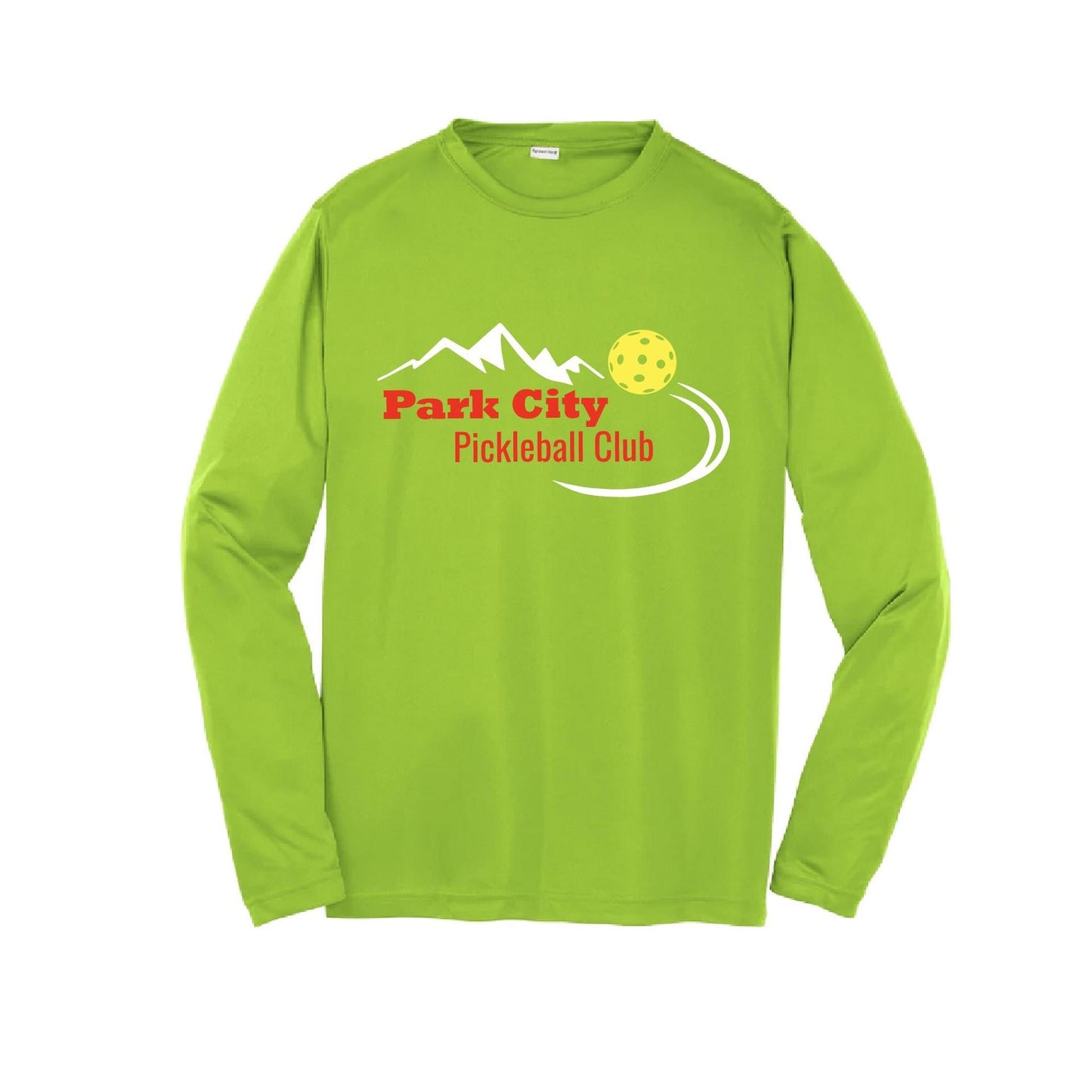 Park City Pickleball Club (Red Words) | Youth Long Sleeve Pickleball Performance T-Shirts | 100% Polyester