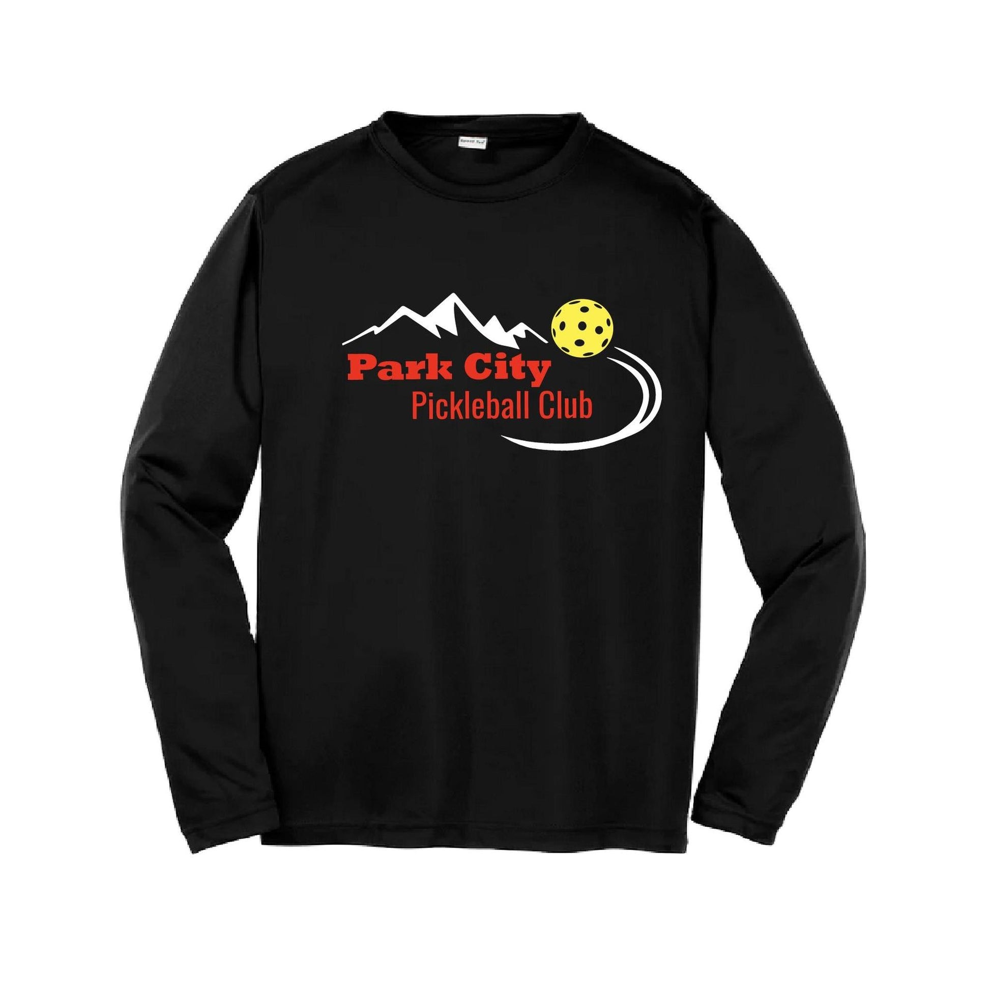 Park City Pickleball Club (Red Words) | Youth Long Sleeve Pickleball Performance T-Shirts | 100% Polyester