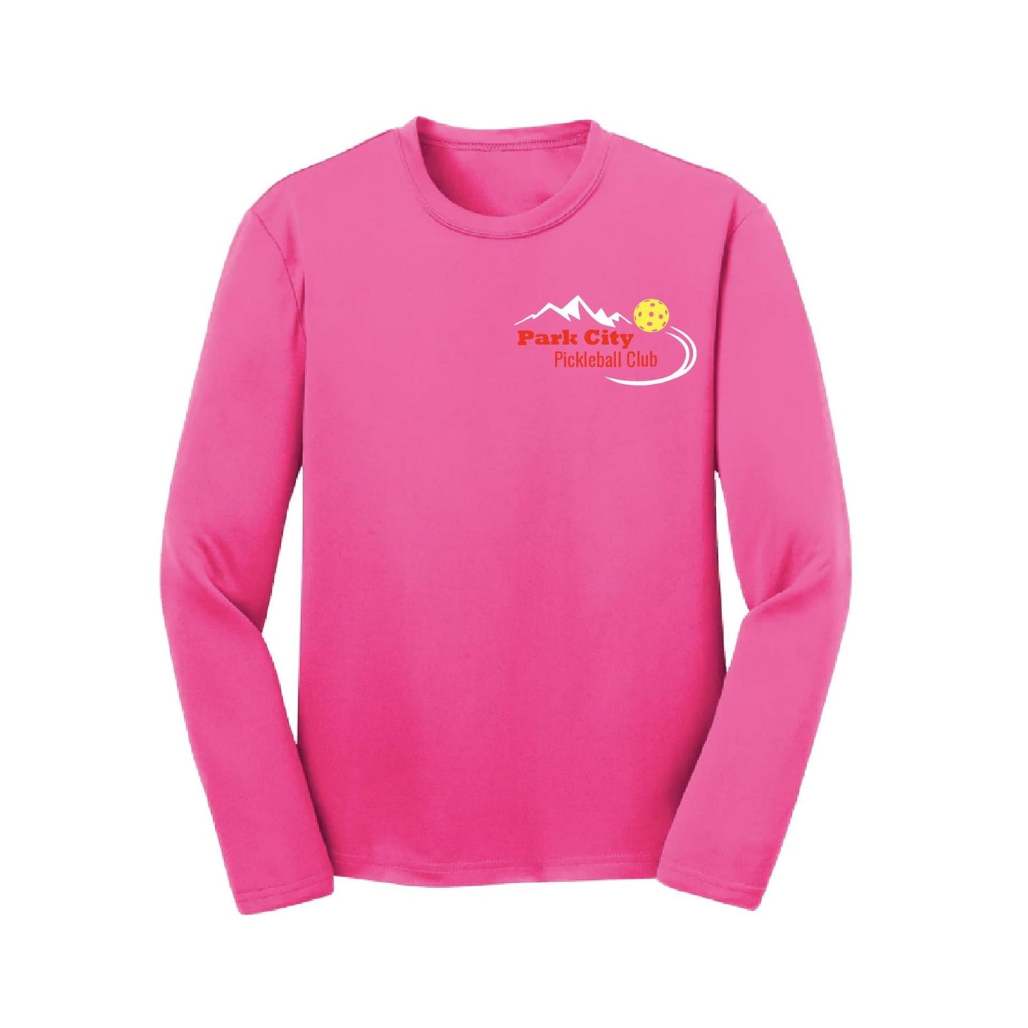 Park City Pickleball Club (Red Words) | Youth Long Sleeve Pickleball Performance T-Shirts | 100% Polyester