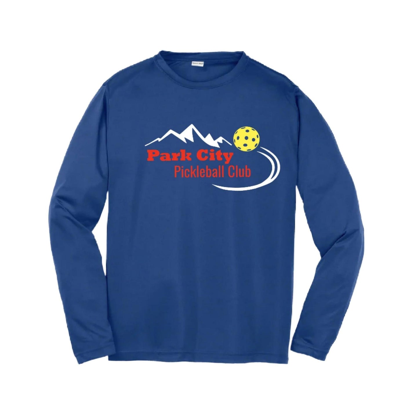 Park City Pickleball Club (Red Words) | Youth Long Sleeve Pickleball Performance T-Shirts | 100% Polyester