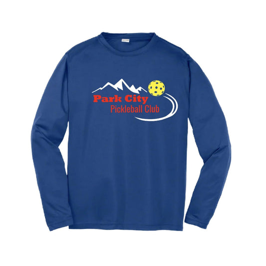 Park City Pickleball Club (Red Words) | Youth Long Sleeve Pickleball Performance T-Shirts | 100% Polyester