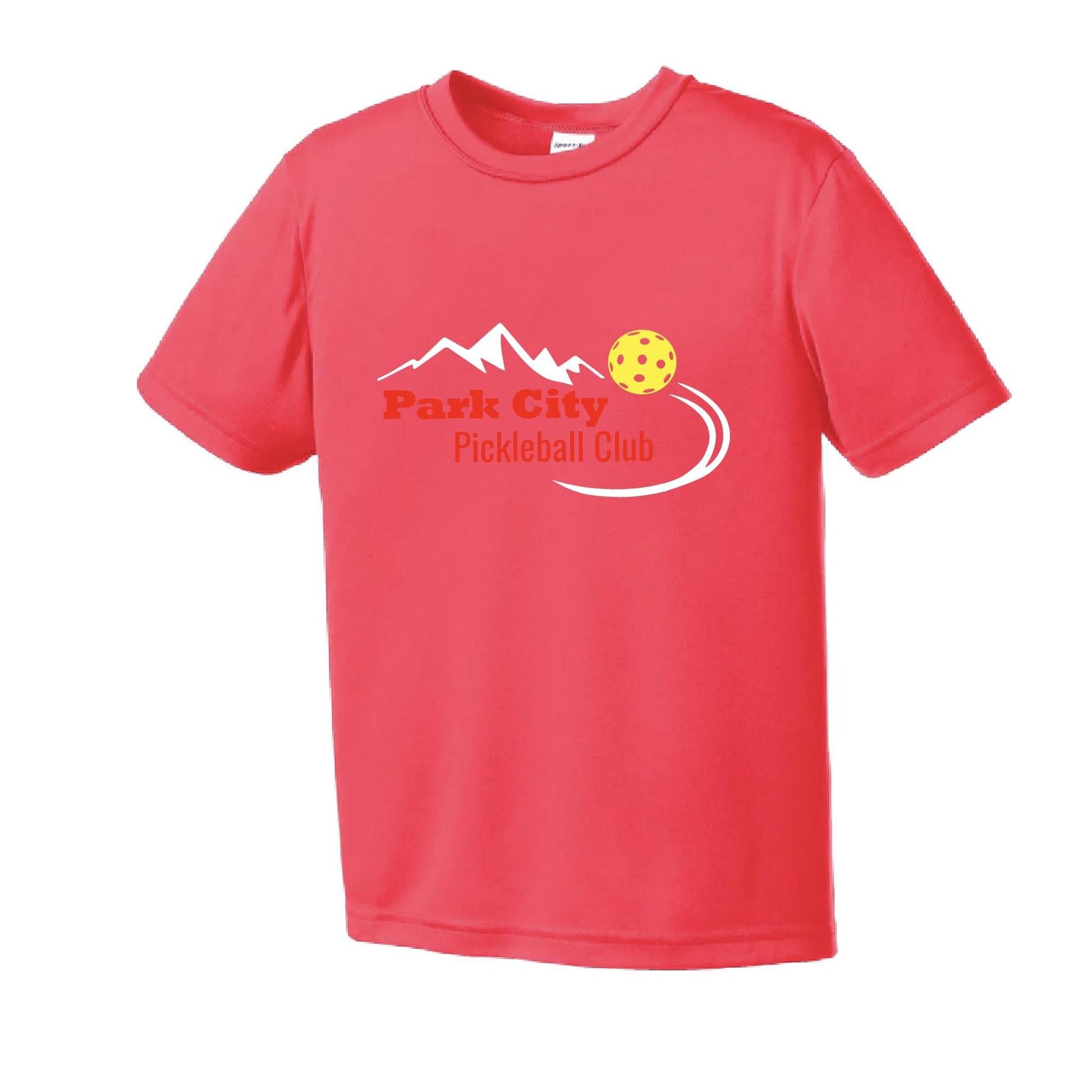 Park City Pickleball Club (Red Words) | Youth Short Sleeve Pickleball Performance T-Shirts | 100% Polyester