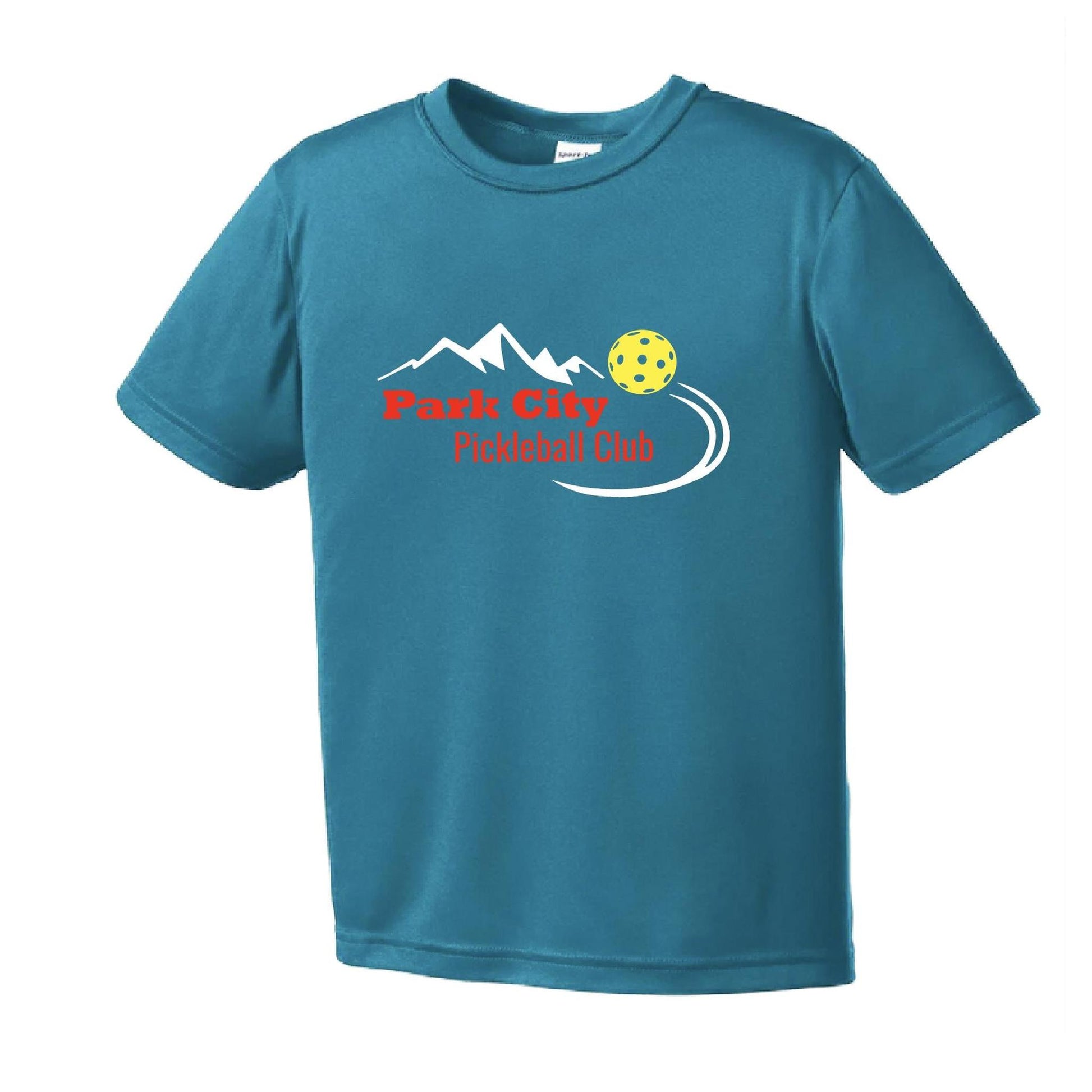 Park City Pickleball Club (Red Words) | Youth Short Sleeve Pickleball Performance T-Shirts | 100% Polyester