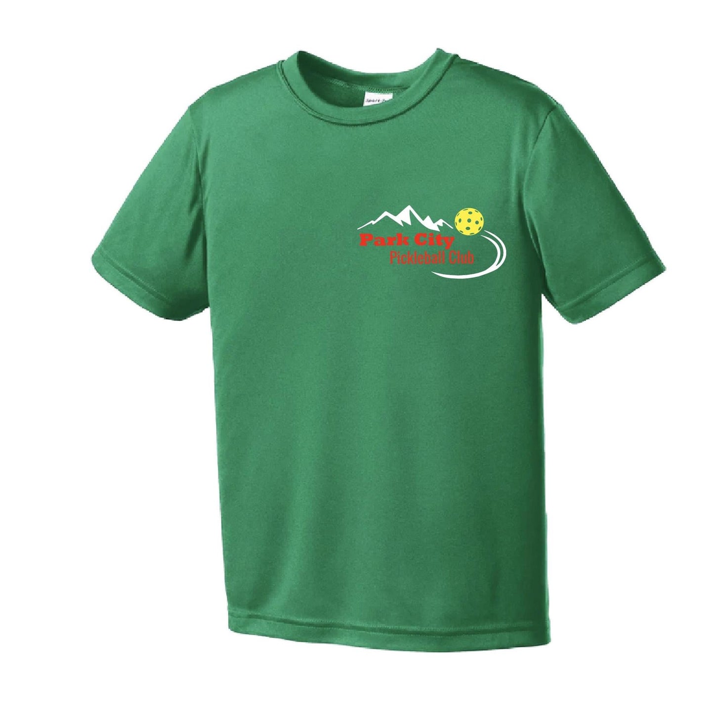 Park City Pickleball Club (Red Words) | Youth Short Sleeve Pickleball Performance T-Shirts | 100% Polyester