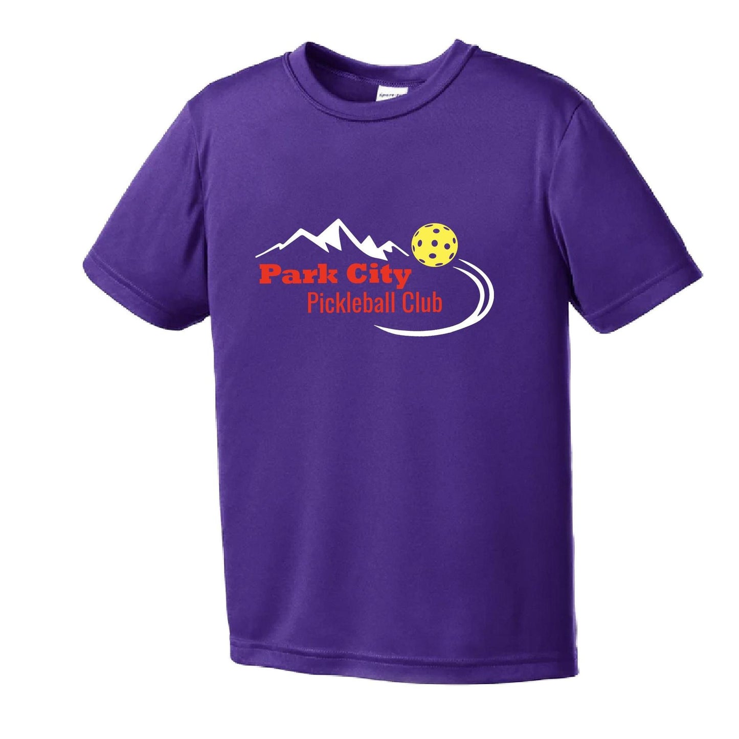 Park City Pickleball Club (Red Words) | Youth Short Sleeve Pickleball Performance T-Shirts | 100% Polyester