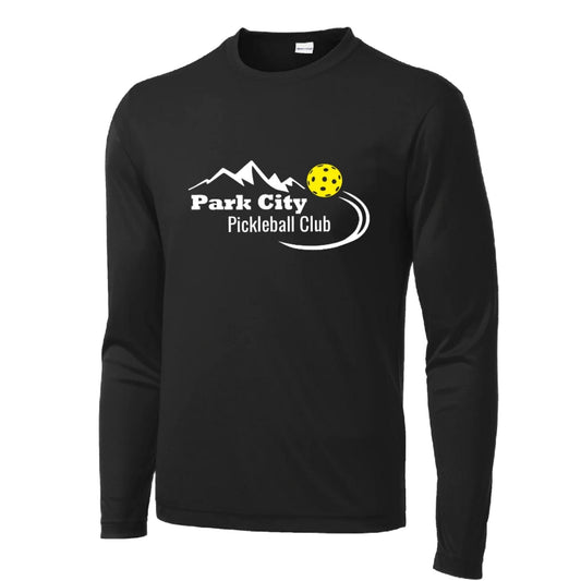 Park City Pickleball Club (White Words) Custom | Men's Long Sleeve Athletic Performance T-Shirt | 100% Polyester