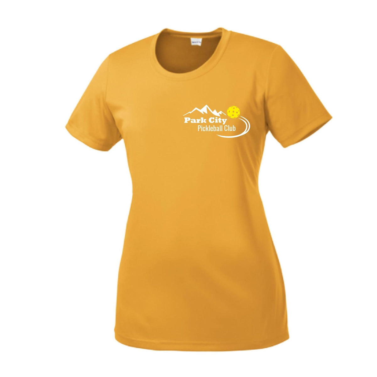 Park City Pickleball Club (White Words) Custom | Women’s Short Sleeve Crewneck Pickleball Performance T-Shirts | 100% Polyester