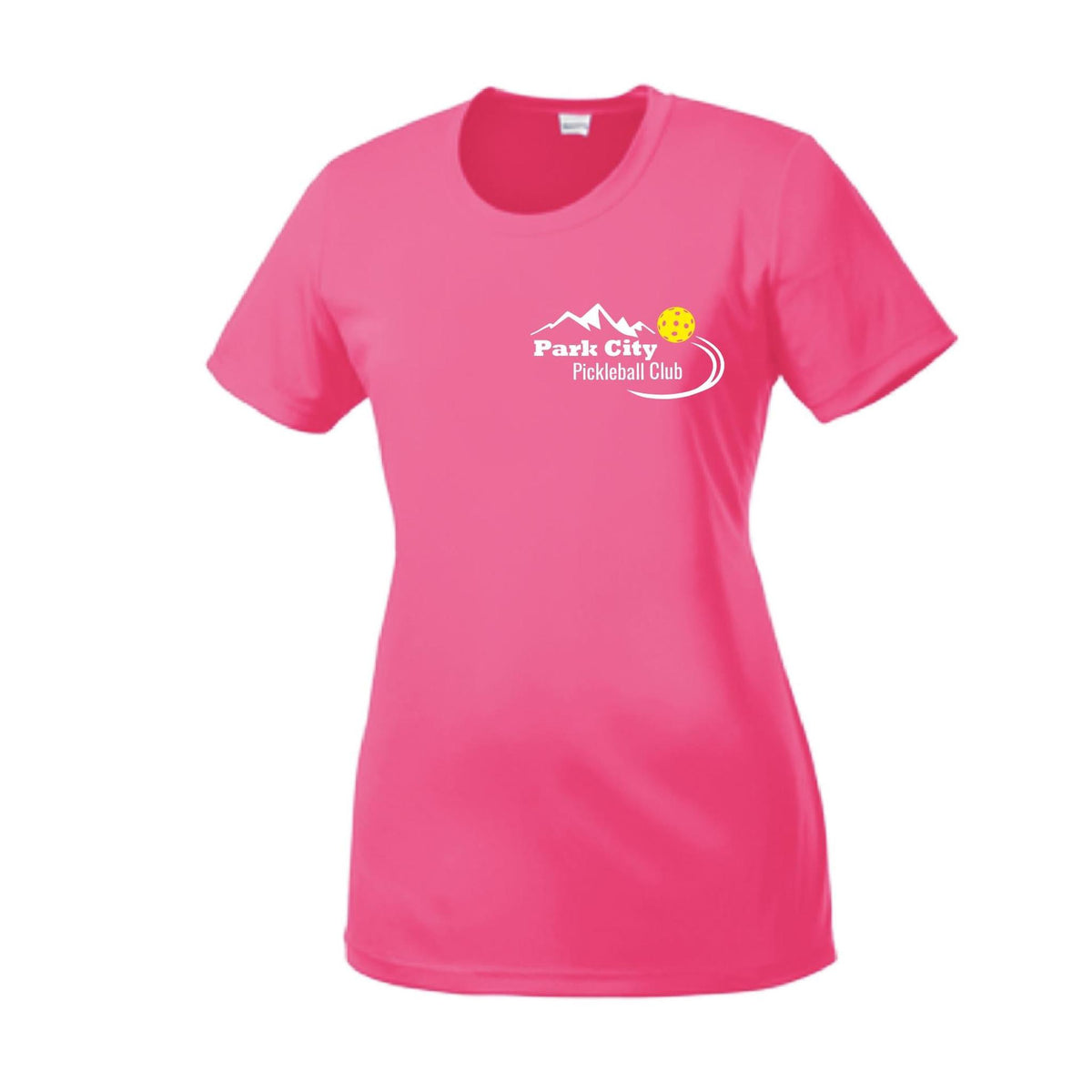 Park City Pickleball Club (White Words) Custom | Women’s Short Sleeve Crewneck Pickleball Performance T-Shirts | 100% Polyester