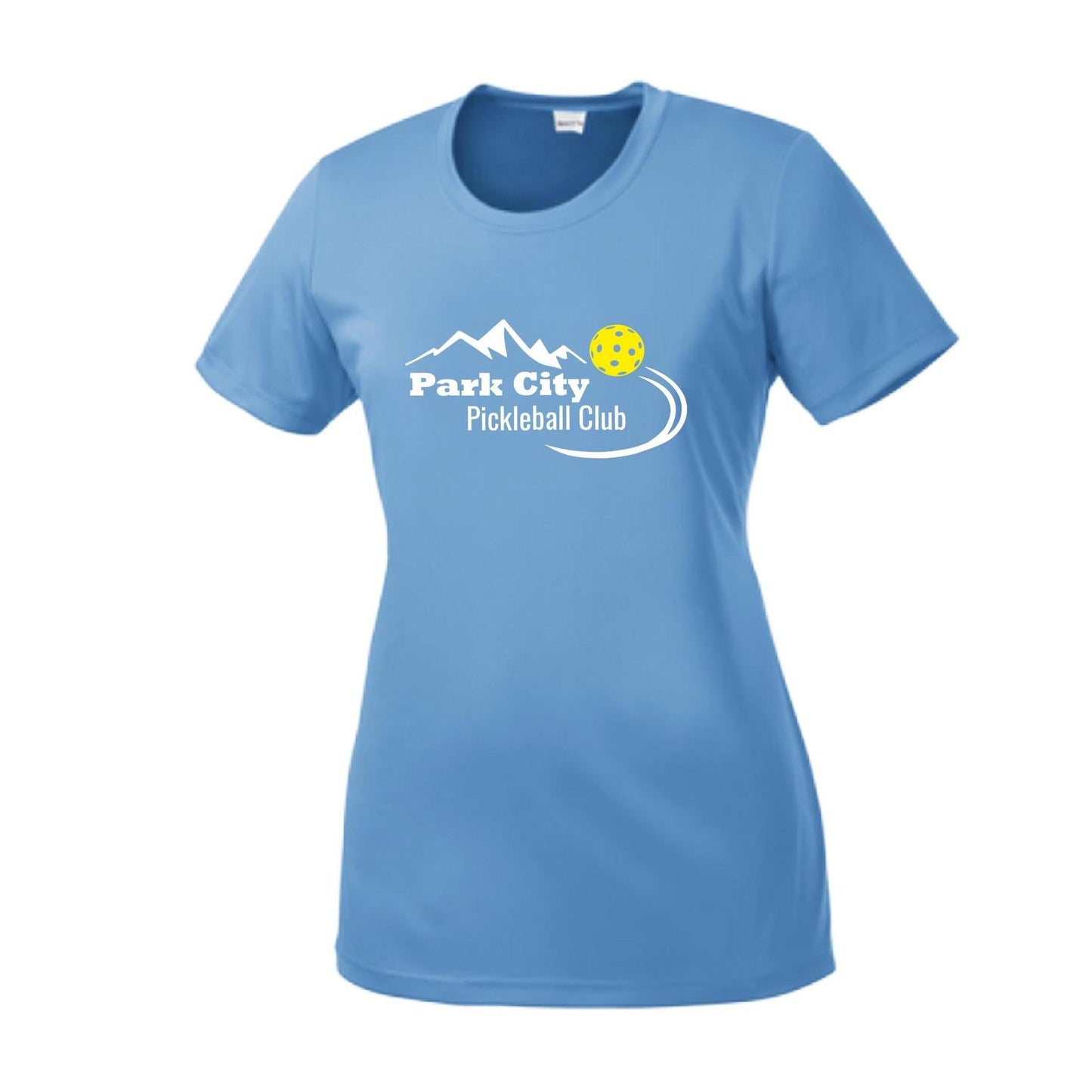Park City Pickleball Club (White Words) Custom | Women’s Short Sleeve Crewneck Pickleball Performance T-Shirts | 100% Polyester