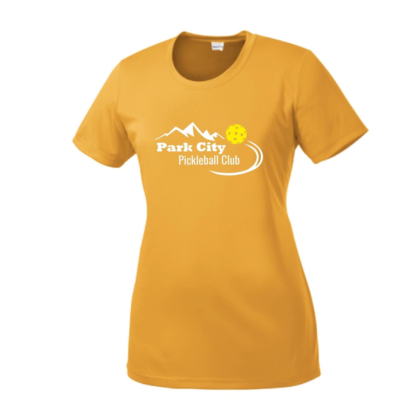 Park City Pickleball Club (White Words) Custom | Women’s Short Sleeve Crewneck Pickleball Performance T-Shirts | 100% Polyester