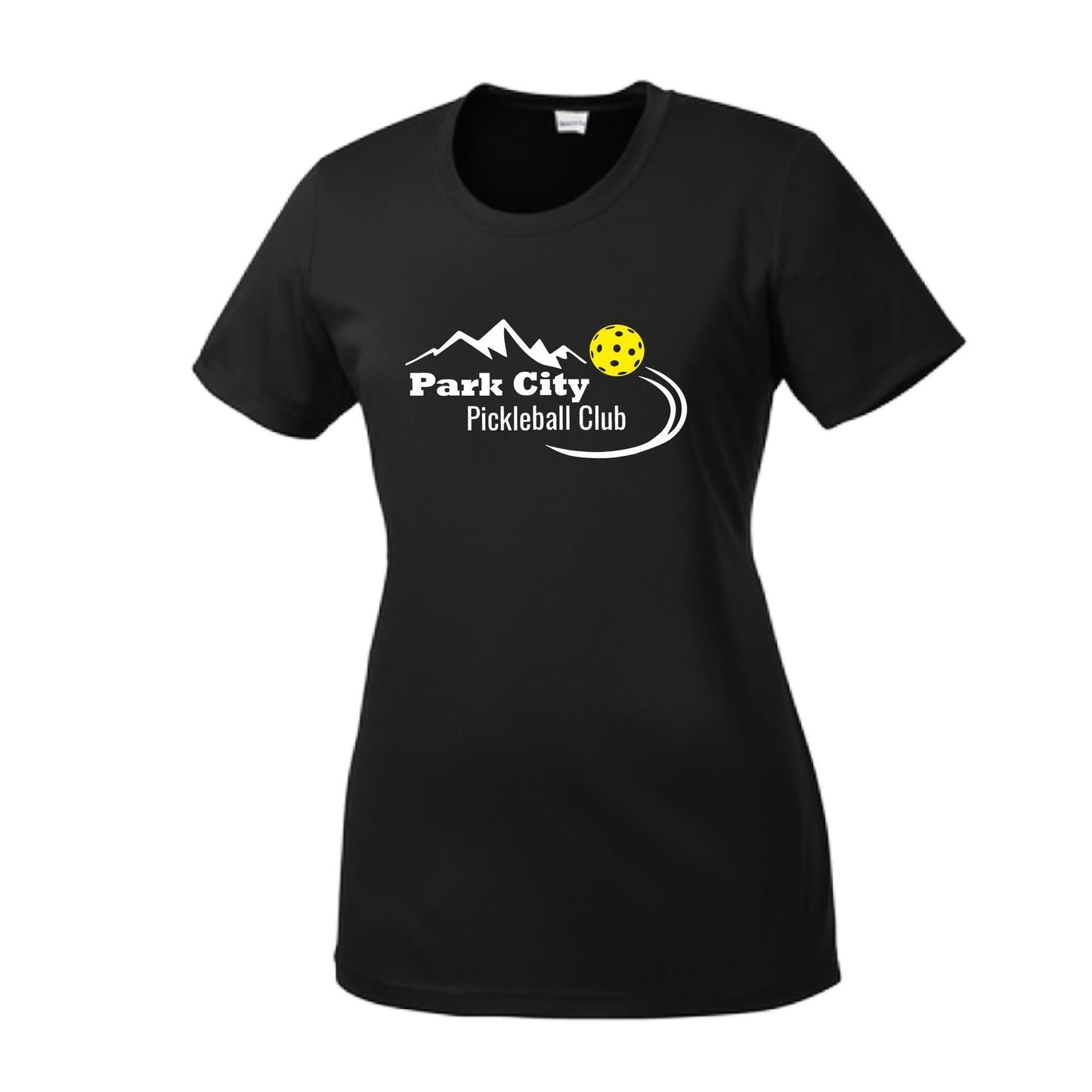 Park City Pickleball Club (White Words) Custom | Women’s Short Sleeve Crewneck Pickleball Performance T-Shirts | 100% Polyester