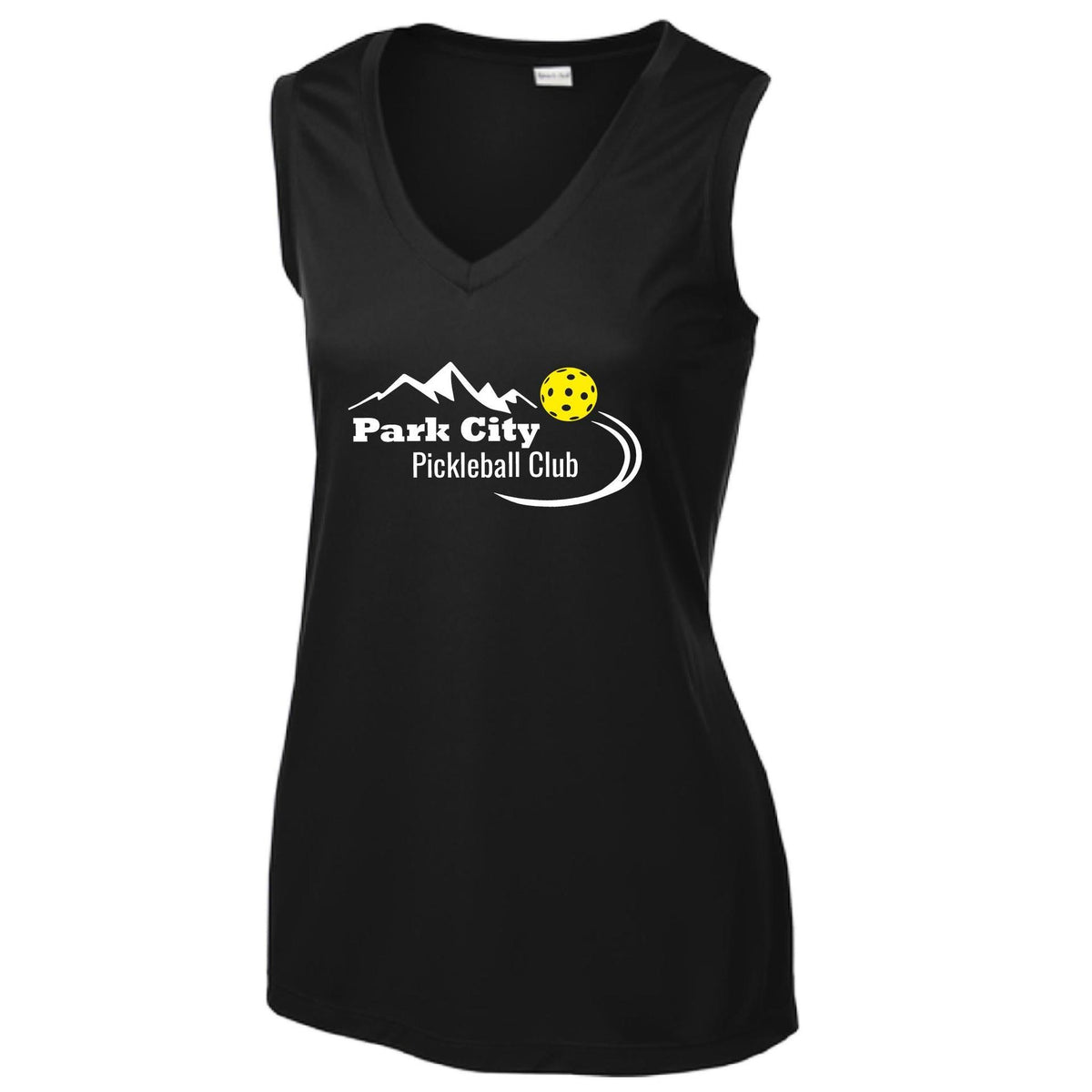 Park City Pickleball Club (White Words) Custom | Women’s Sleeveless Athletic Performance T-Shirt | 100% Polyester