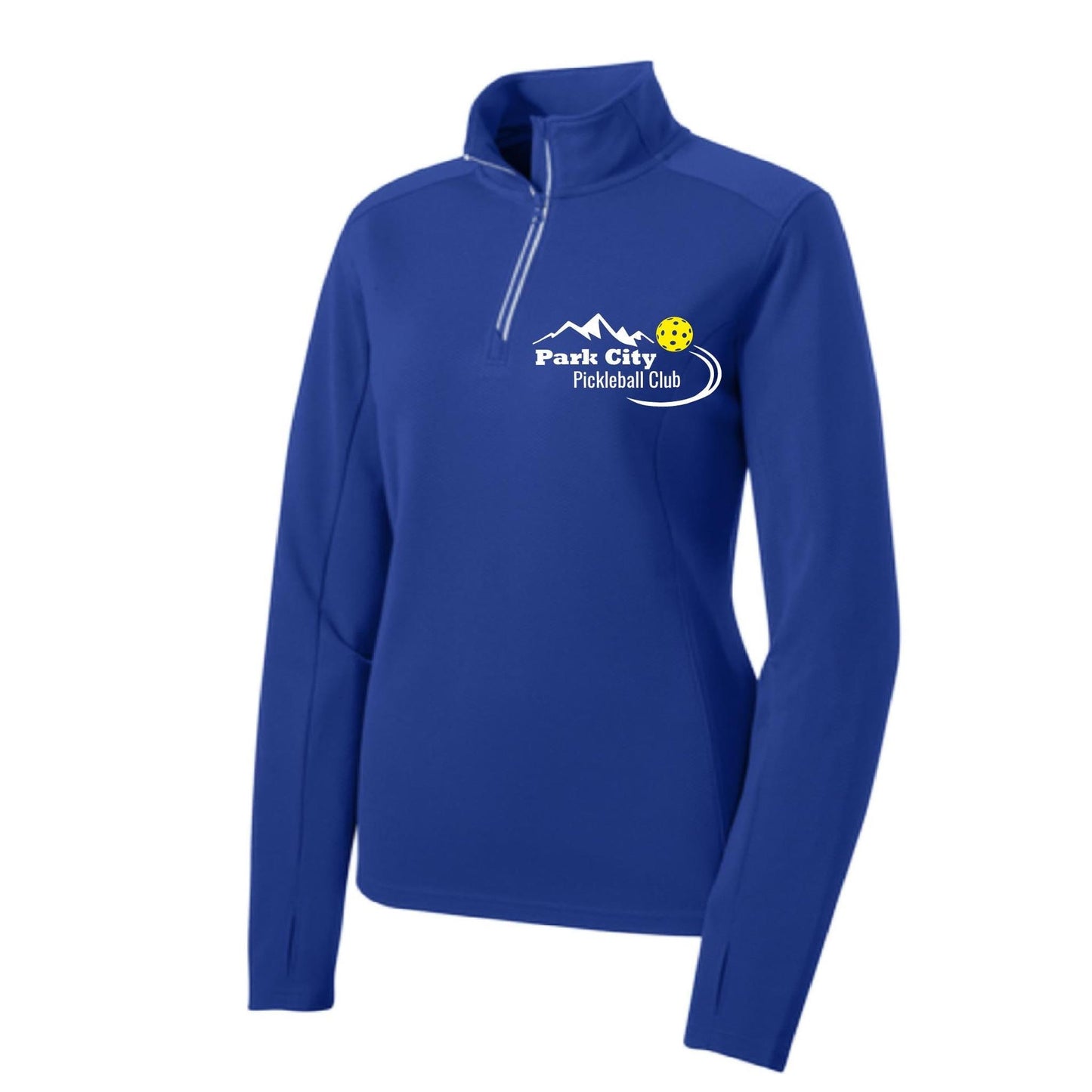 Park City Pickleball Club White Words (Customizable) | Women's 1/4 Zip Pullover Athletic Performance Shirt | 100% Polyester
