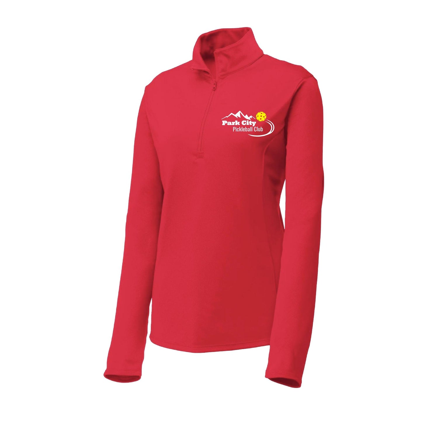 Park City Pickleball Club White Words (Customizable) | Women's 1/4 Zip Pullover Athletic Performance Shirt | 100% Polyester
