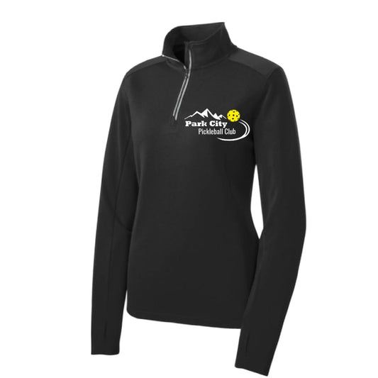 Park City Pickleball Club White Words (Customizable) | Women's 1/4 Zip Pullover Athletic Performance Shirt | 100% Polyester