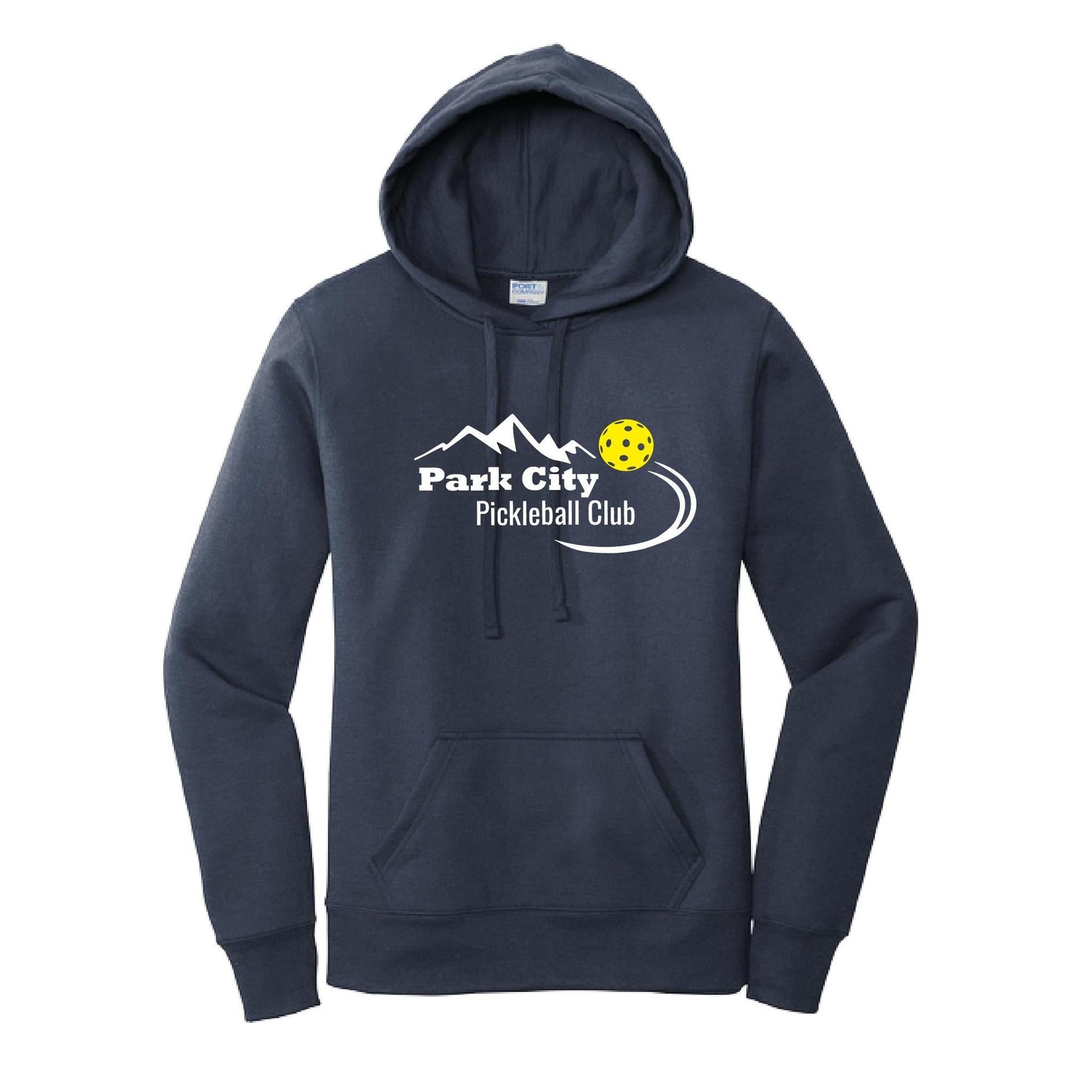 Park City Pickleball Club (White Words) Customizable | Women’s Fitted Hoodie Pickleball Sweatshirt | 50% Cotton 50% Poly Fleece